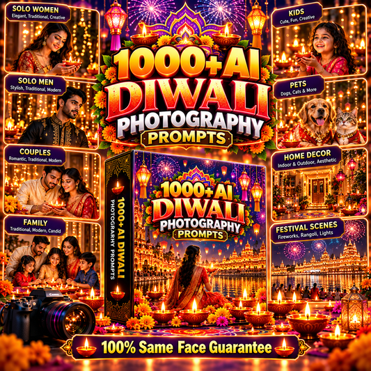 1000+ Diwali AI Photography Pose Pack – Men, Women, Couple & Family Prompts