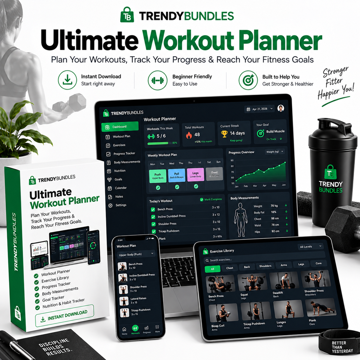 Ultimate Workout Planner – Plan Your Workouts, Track Your Progress & Reach Your Fitness Goals