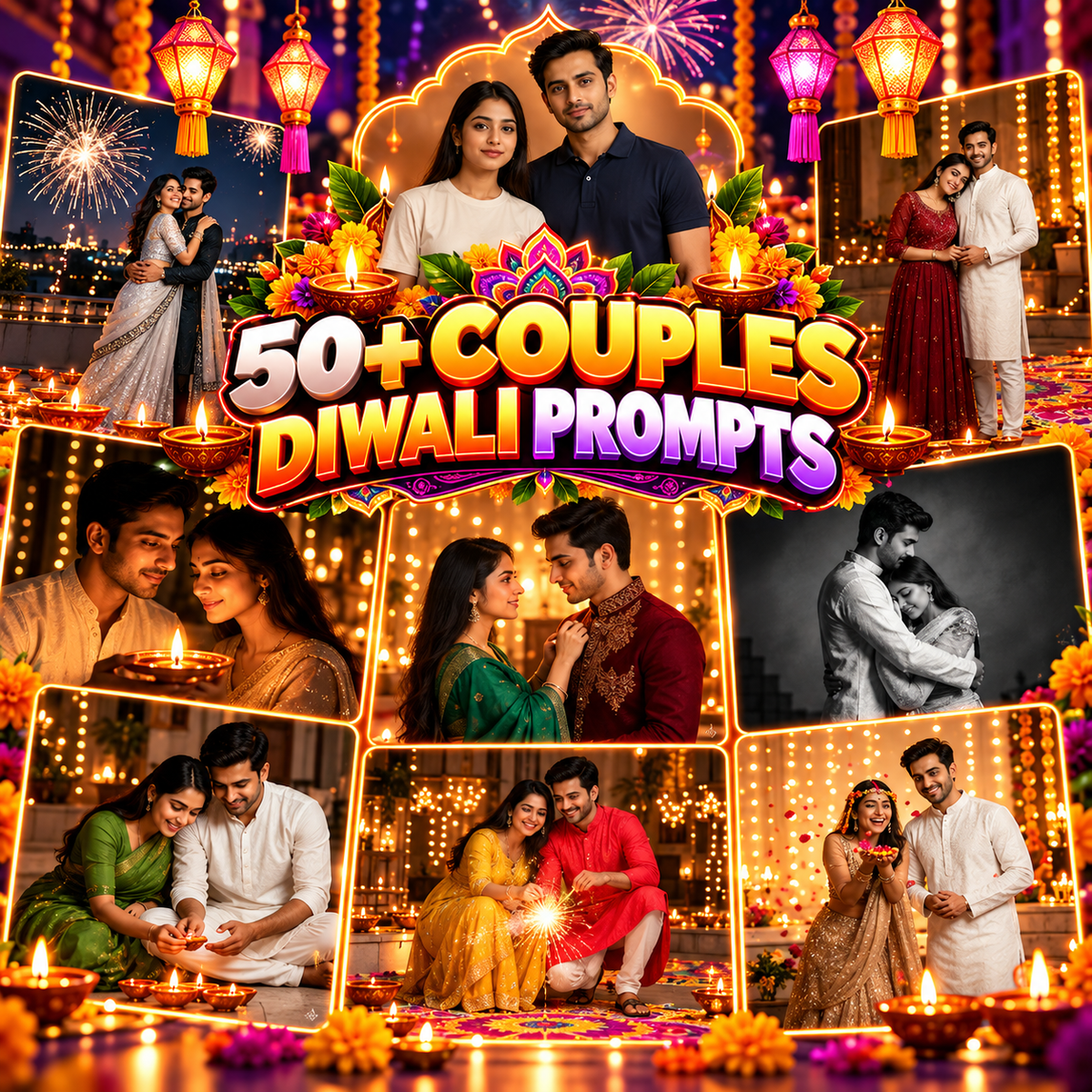 1000+ Diwali AI Photography Pose Pack – Men, Women, Couple & Family Prompts