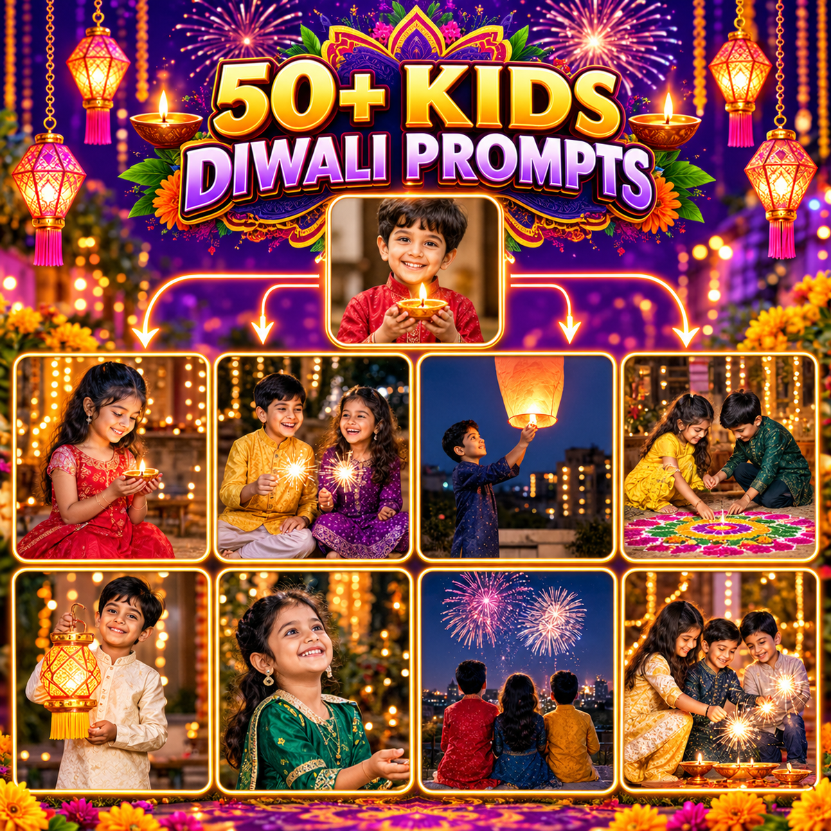 1000+ Diwali AI Photography Pose Pack – Men, Women, Couple & Family Prompts