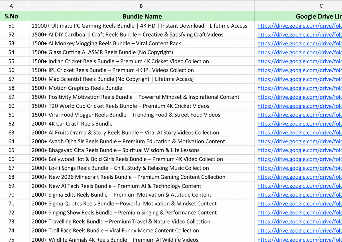 ALL REELS BUNDLE 51-75