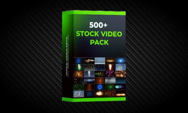 500+ stock video pack box with preview thumbnails on black textured background