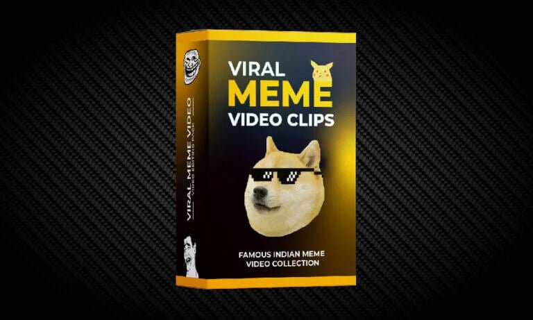 Viral meme video clips box with Doge face, sunglasses, and text 'Famous Indian Meme Video Collection'