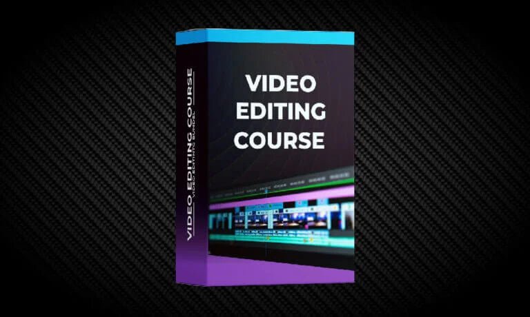 Video editing course software box with editing timeline design on black background