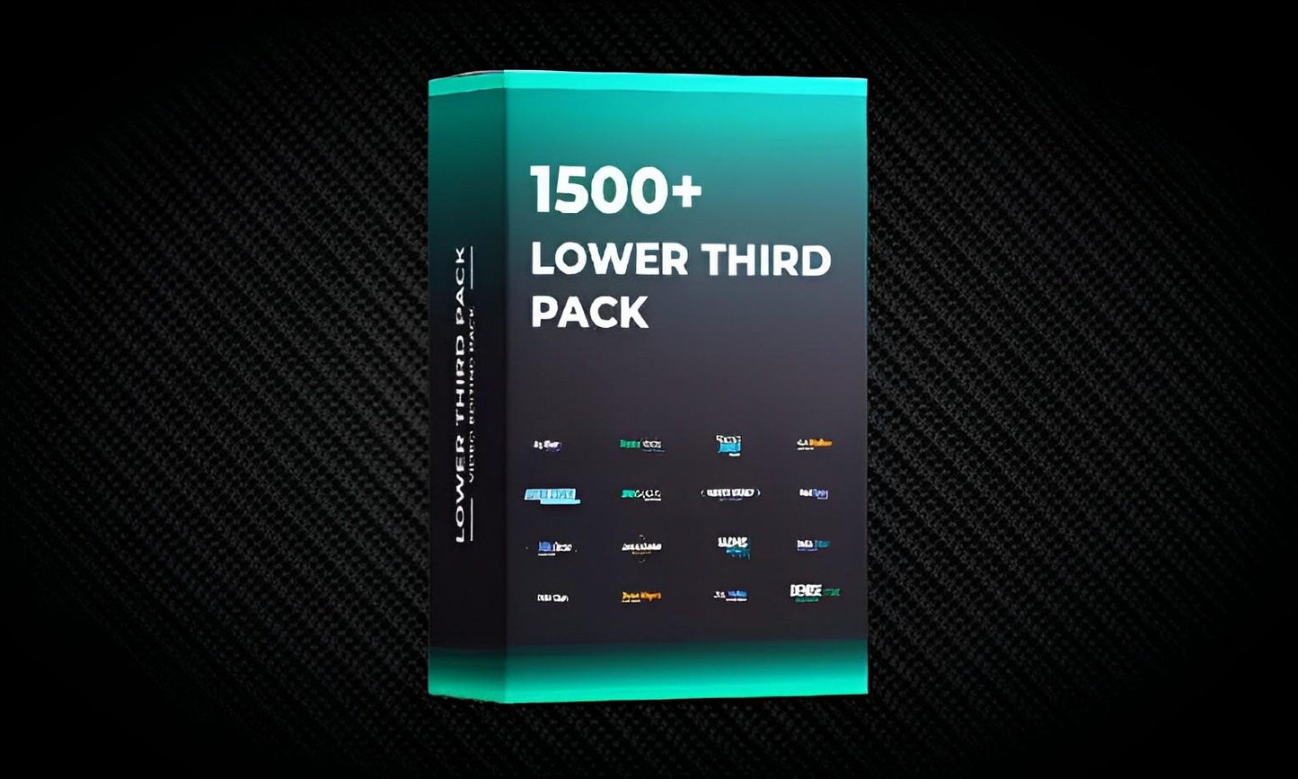 1500+ lower third pack software box on black textured background, video editing template