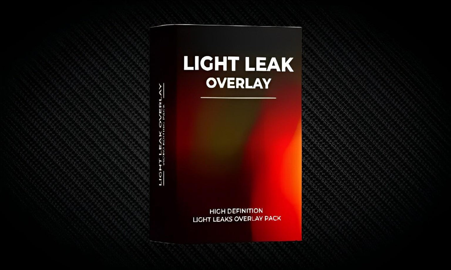 Light Leak Overlay box with red and orange gradient, dark carbon fiber background, product pack