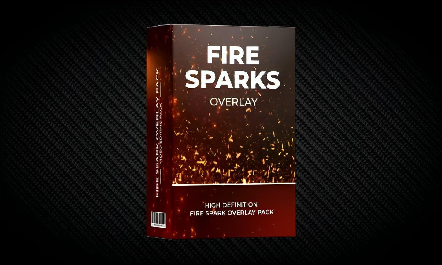 Fire sparks overlay pack box with high definition fire spark graphics on dark background