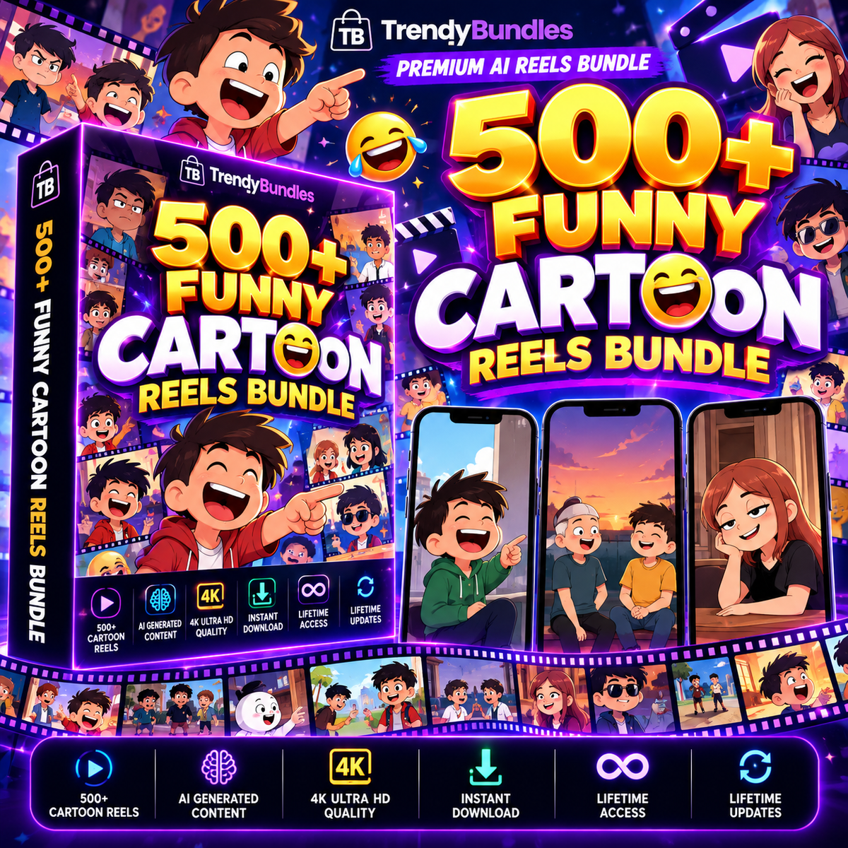 500+ Funny Cartoon Reels Bundle