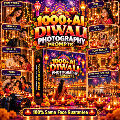 1000+ Diwali AI Photography Pose Pack – Men, Women, Couple & Family Prompts