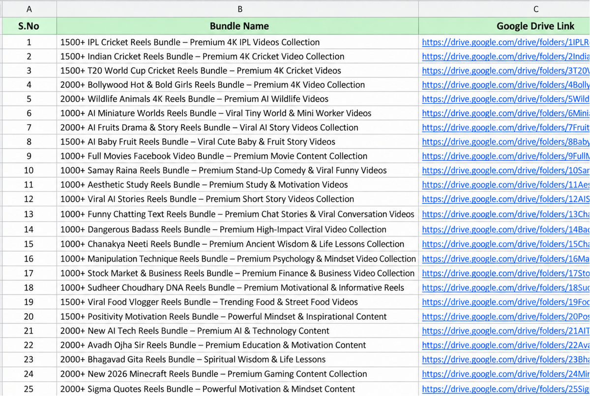 ALL REELS BUNDLE 1-25