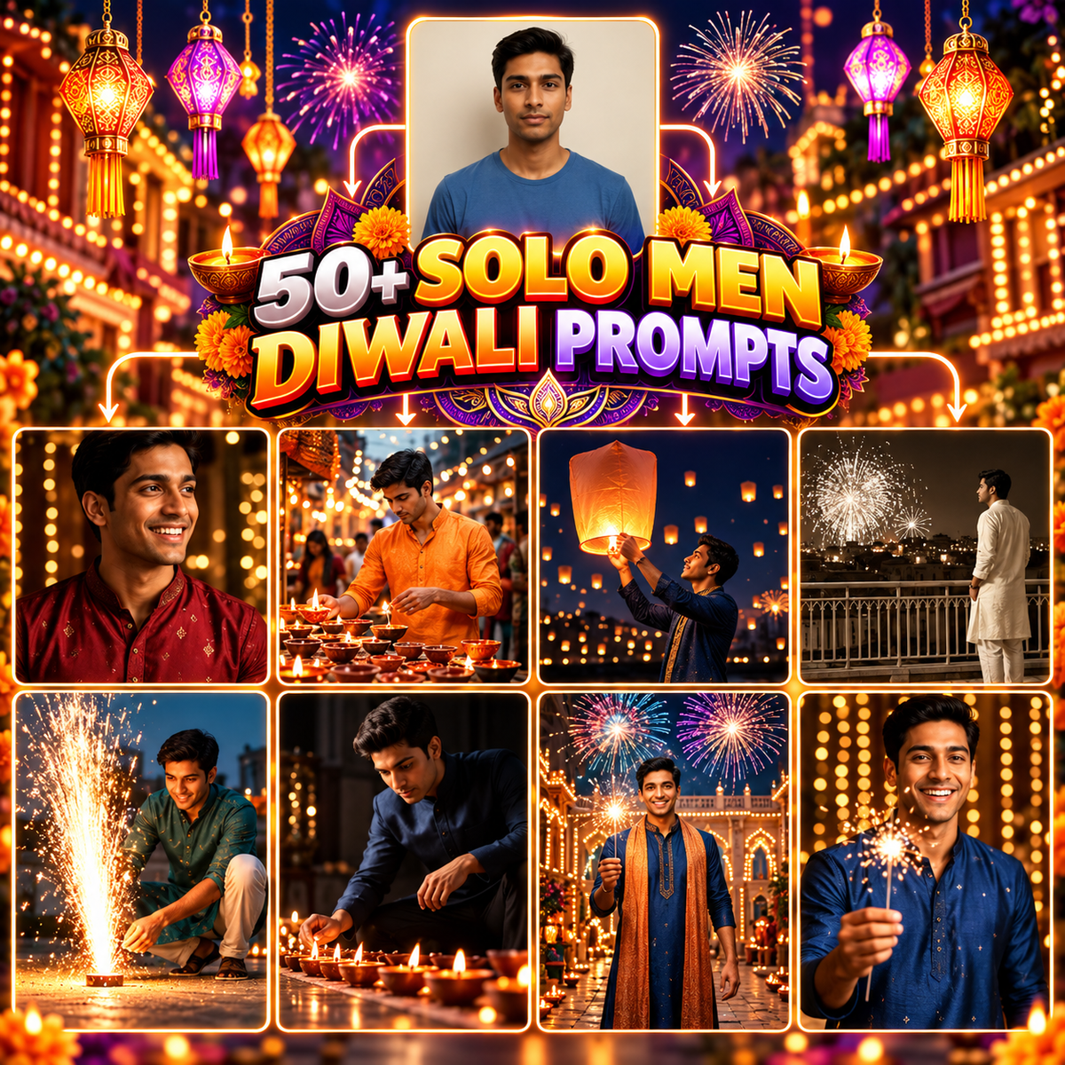 1000+ Diwali AI Photography Pose Pack – Men, Women, Couple & Family Prompts