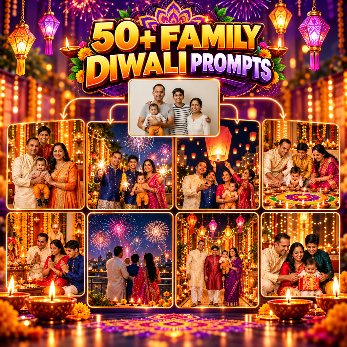 1000+ Diwali AI Photography Pose Pack – Men, Women, Couple & Family Prompts